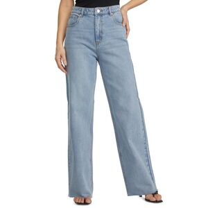 Numero Light Wash Wide Straight-Leg Jeans Bleach Blue Raw Hem Denim size 25